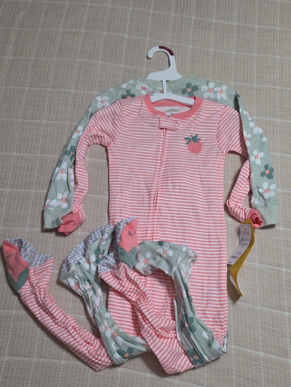 Carter's Pink Stripe & Mint Floral Strawberry One-Piece Footie